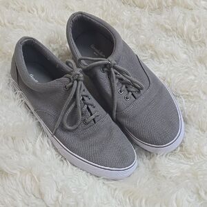 Gray Low-Top Canvas Sneakers with White Soles